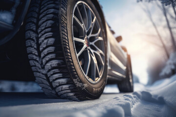 Closeup of car tire in winter. Generative AI