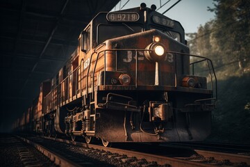 Plakat Image of locomotive on railway. Generative AI