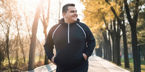 Overweight man running - Generative AI - 595545558