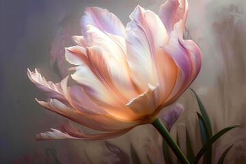 Beautiful pink peony flower, close-up, on a dark background. Imitation of oil painting, art. Generative AI	