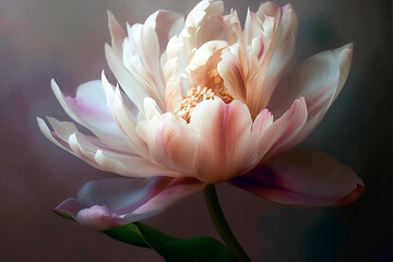 Beautiful pink peony flower, close-up, on a dark background. Imitation of oil painting. Generative AI