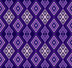 Colorful ethnic folk geometric seamless pattern in purple vector illustration design for fabric, mat, carpet, scarf, wrapping paper, tile and more