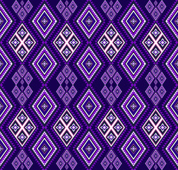 Colorful ethnic folk geometric seamless pattern in purple vector illustration design for fabric, mat, carpet, scarf, wrapping paper, tile and more