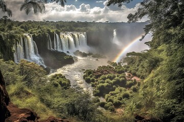 Iguazu Falls Grandeur: World's Largest, Argentina-Brazil Border, Awe-Inspiring Wonder, Spectacular Scenery, Generative AI
