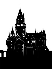 Obraz premium black and white vector illustration depicting an old castle for prints on postcards, banners, walls, and for decoration in vintage style
