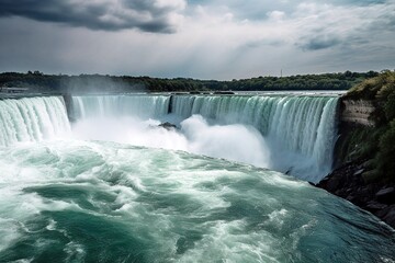 Niagara Falls Splendor: Canadian Side, Powerful Cascade, Lush Greenery, Stunning Landscape, Captivating Beauty, Generative AI