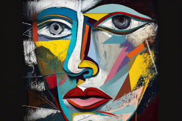 Abstract colourful portrait of woman face, artistic modern street art, face of woman, artistic modern stylish print, strokes of paint, generative ai