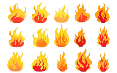 ui set vector illustration of a flash of fire from a campfire isolated on white background