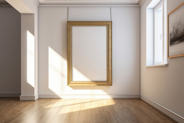 Obraz premium Beautiful Blank Photo Frame in Modern Boho Bohemian Room Cladding Classy Office Living Room Neutral Pastel Colours