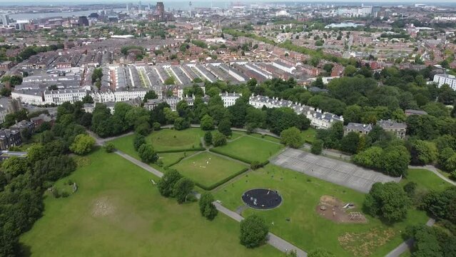 Drone Footage Princes Park Liverpool City Skyline 