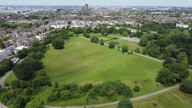 Drone Footage Princes Park Liverpool City Skyline 