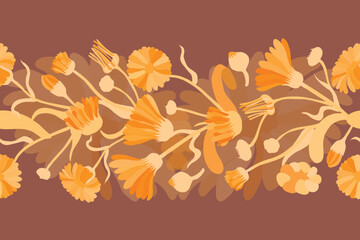 Isolated seamless border with the garden flowers