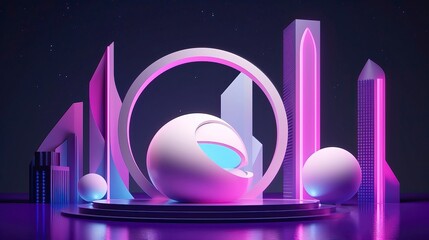 Modern futuristic fantasy night landscape with abstract illustration. Generative AI