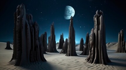 Modern futuristic fantasy night landscape with abstract illustration. Generative AI