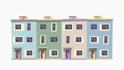 a front modern townhouse in cartoon design - 595550765