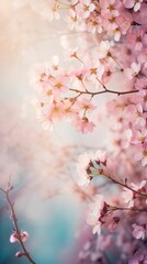 Obraz premium Pink cherry blossom print in the style of lensbaby. Generative AI