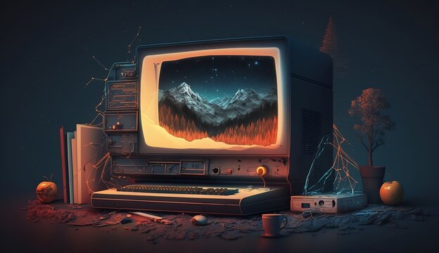 Digital harmony with nature: Computer in a picturesque landscape
Illustration generated by AI technology. [Background Computer]