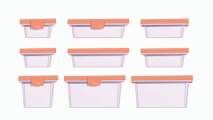 various orange plastic food containers in set