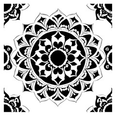 Floral Mandala Pattern Vector Black and White Design