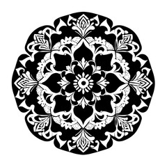 Floral Mandala Pattern Vector Black and White Design