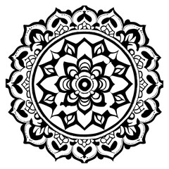 Floral Mandala Pattern Vector Black and White Design