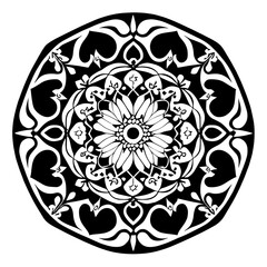Floral Mandala Pattern Vector Black and White Design