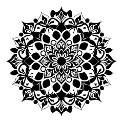 Floral Mandala Pattern Vector Black and White Design