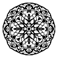 Floral Mandala Pattern Vector Black and White Design