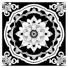 Floral Mandala Pattern Vector Black and White Design