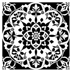 Floral Mandala Pattern Vector Black and White Design