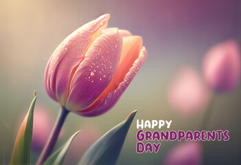 Happy Grandparents Day blooming tulip flower in spring on pastel bokeh background. Generative Ai