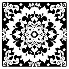 Floral Mandala Pattern Vector Black and White Design