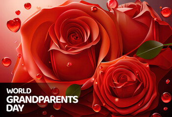 Happy Grandparents Day Rose, Red roses, Bouquet of red roses. Valentines Day. Generative Ai