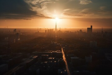 Fototapeta na wymiar City sunrise impression. Generative AI