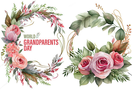 Happy Grandparents Day bright garland of blooming roses. Generative Ai