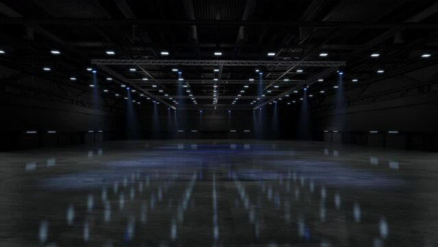 Motion Empty hall exhibition.The backdrop for exhibition stands, booth,trade show.Convention for meeting.Big room for entertainment,event,sports.Indoor for Factory,warehouse,showroom.3d render.	