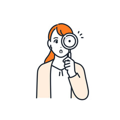 虫眼鏡を覗くスーツの若い女性のシンプルなベクターイラスト素材