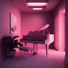 A pink color piano in a lighting room. Generative ai. 