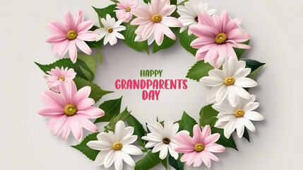 Happy Grandparents Day easter invitation with eggs and daisies on a blue background. Generative Ai