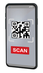 QR code scanning on mobile phone. vector