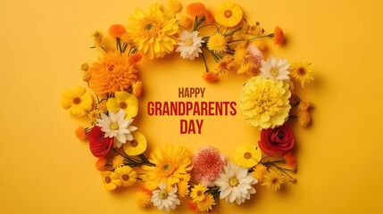 Happy Grandparents Day abstract minimal composition. rounded frame border with daisy flowers. Generative Ai
