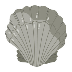 Scallop shell. Seashell with pearl, sea shellfish. Closed clam shell, ocean marine fauna flat vector illustration