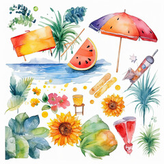 set of summer images, clipart
