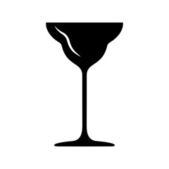 Margarita cocktail glass, champagne glass, vector black and white icon.