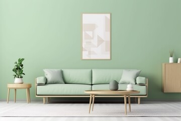 interior background light cushion brick contemporary couch living room decor green. Generative AI.