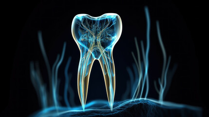 Hologram of a human tooth created with generative AI technology