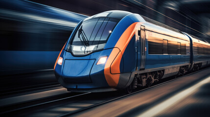 Fototapeta premium High-speed train, motion blur, slow shutter camera speed created with generative AI technology