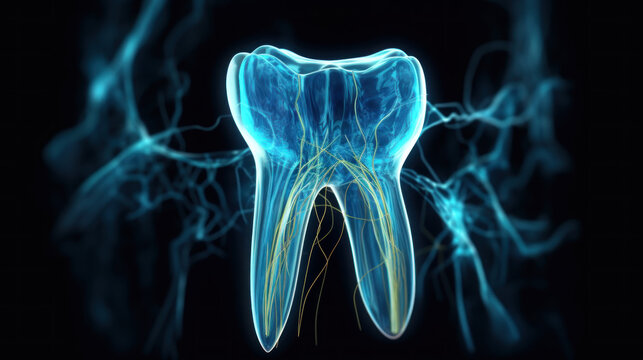 Hologram of a human tooth created with generative AI technology