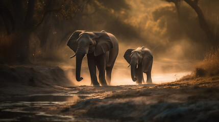 Elephants walking in the Jungle, generative AI