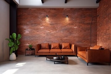 interior background render modern terracotta lifestyle decoration brick apartment pillow. Generative AI.
